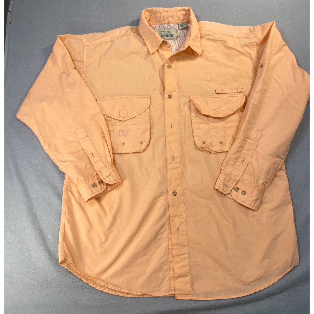 Red Head Fishing‎ Shirt Large men's Orange Fishing Vented button Outdoors